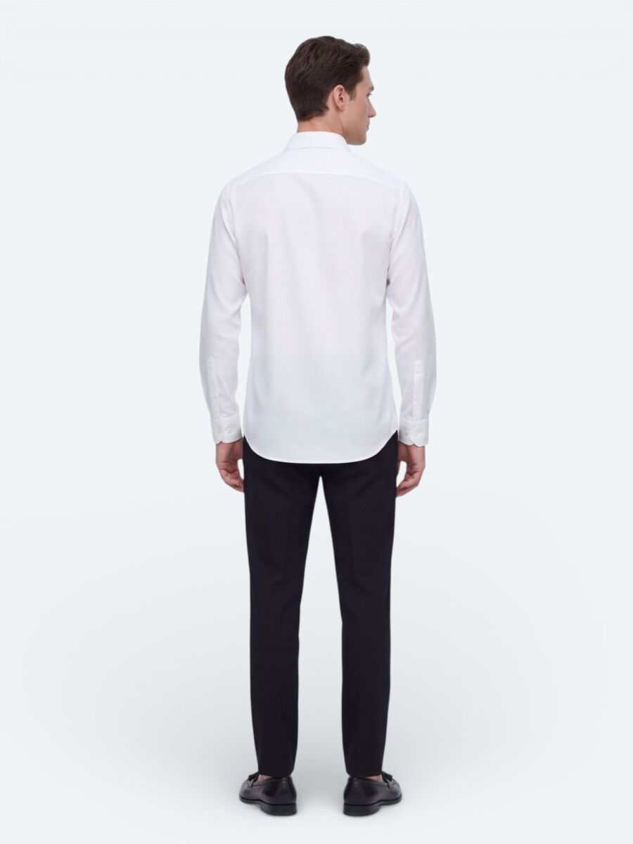 Beyaz Düz Regular Fit Uzun Dokuma Casual Gömlek - 5