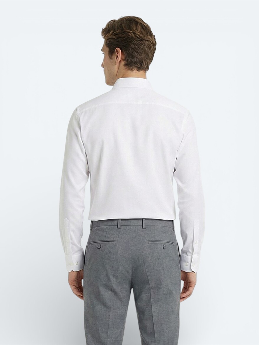 Beyaz Düz Regular Fit Uzun Dokuma Klasik %100 Pamuk Gömlek - 4