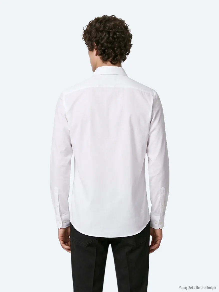 Beyaz Düz Regular Fit Uzun Dokuma Klasik Gömlek - 6