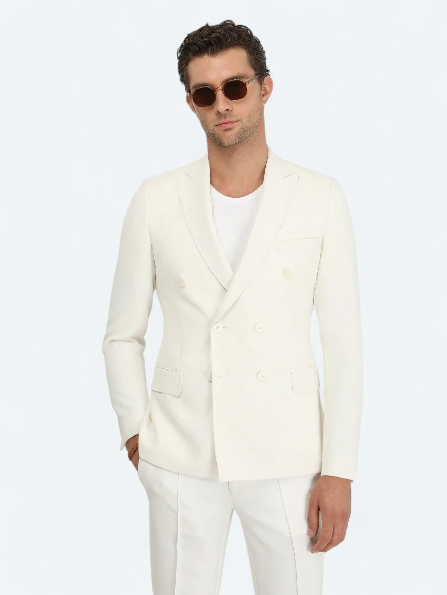Beyaz Düz Slim Fit Ceket - 1