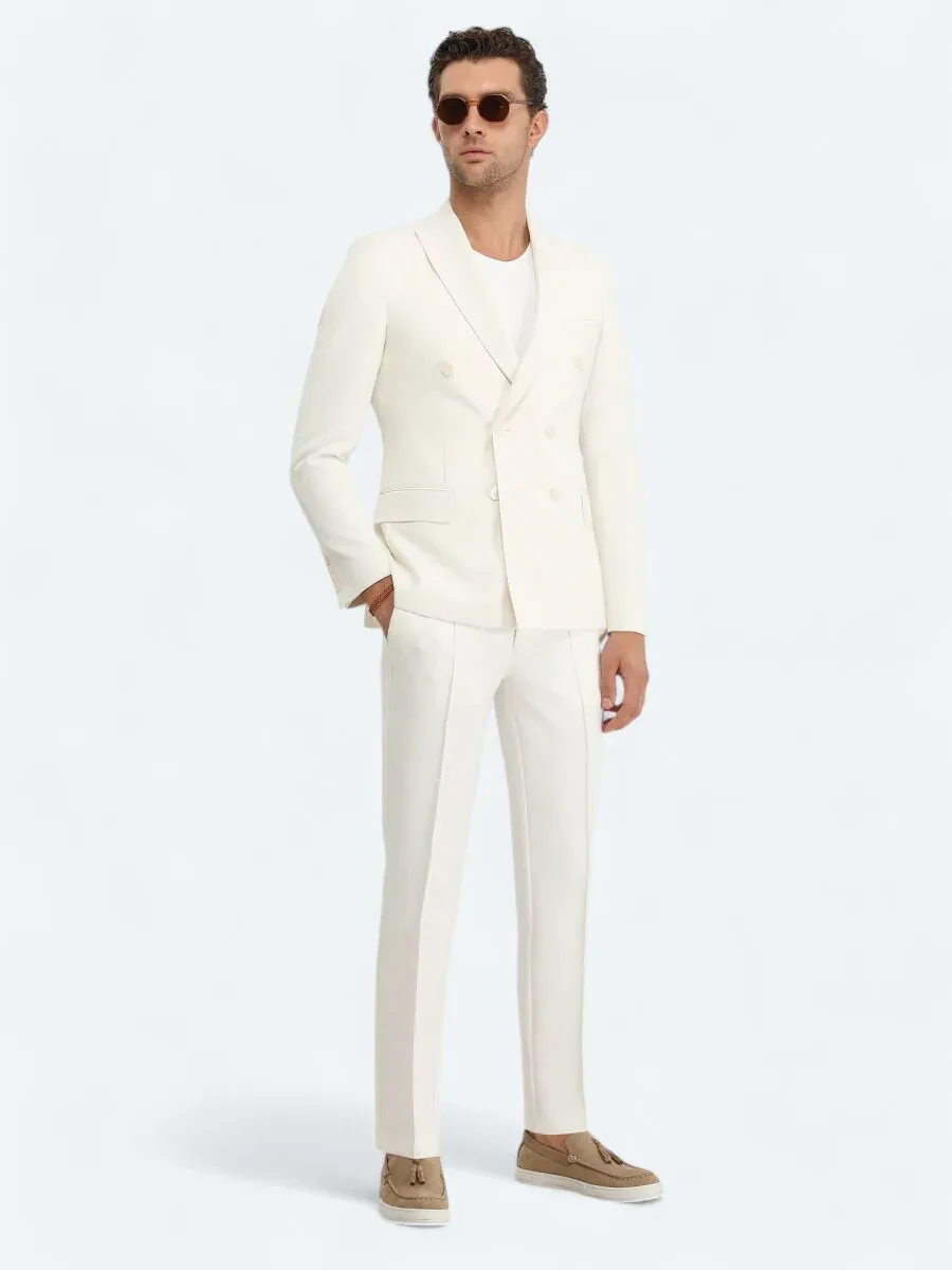 Beyaz Düz Slim Fit Ceket - 2