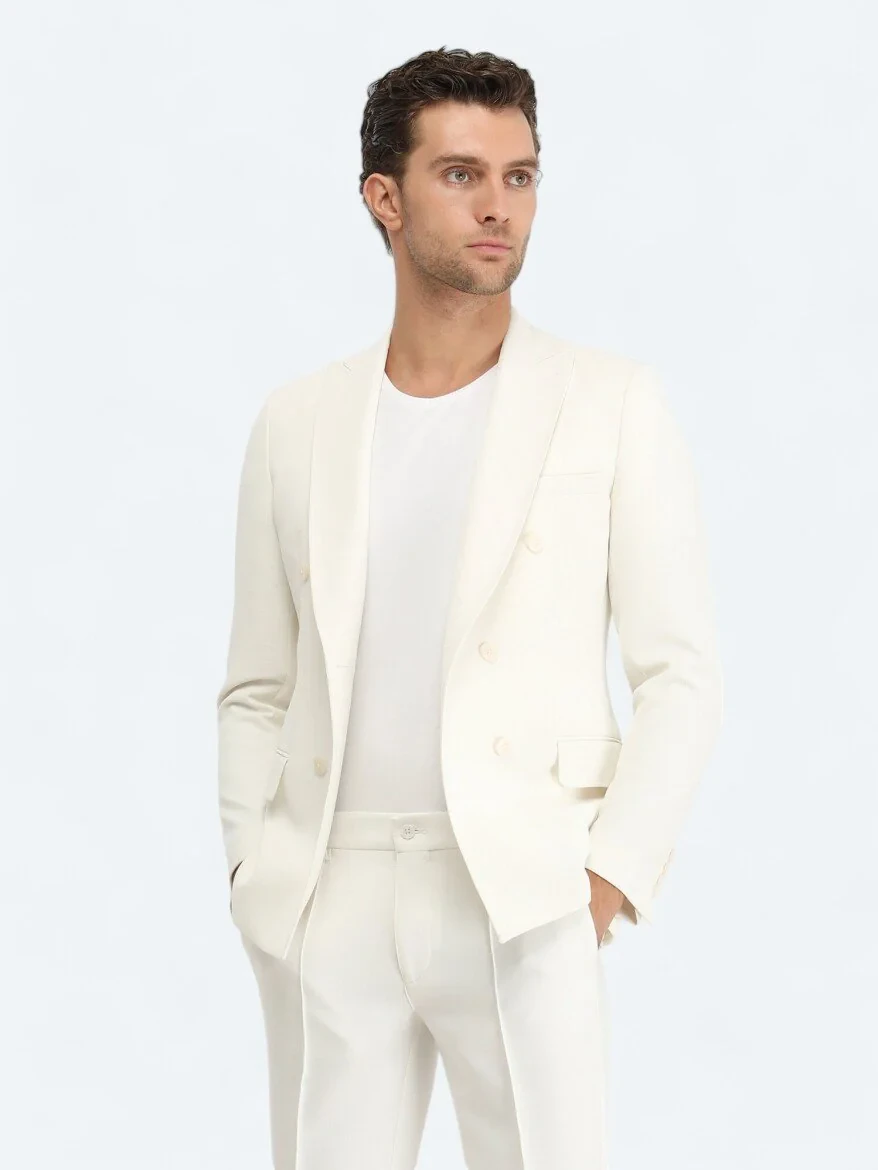 Beyaz Düz Slim Fit Ceket - 3