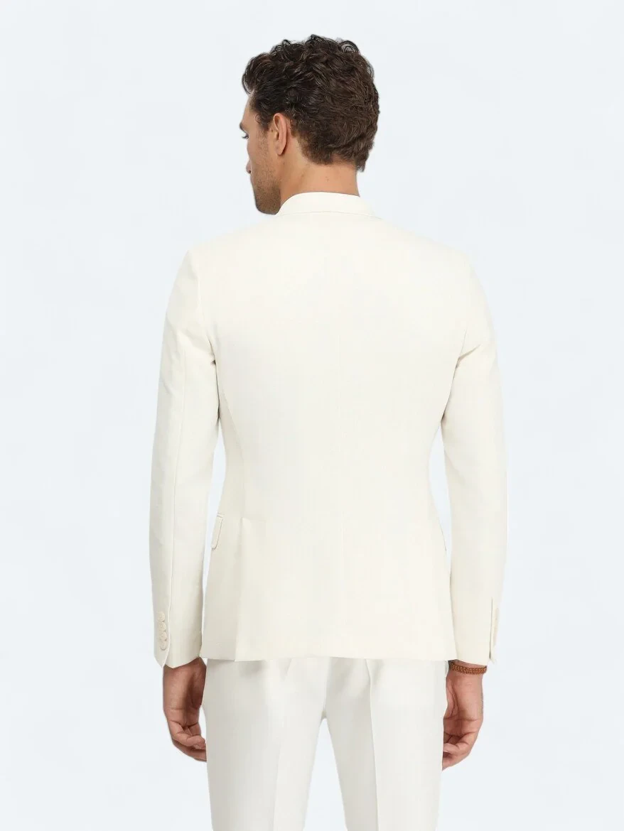 Beyaz Düz Slim Fit Ceket - 7