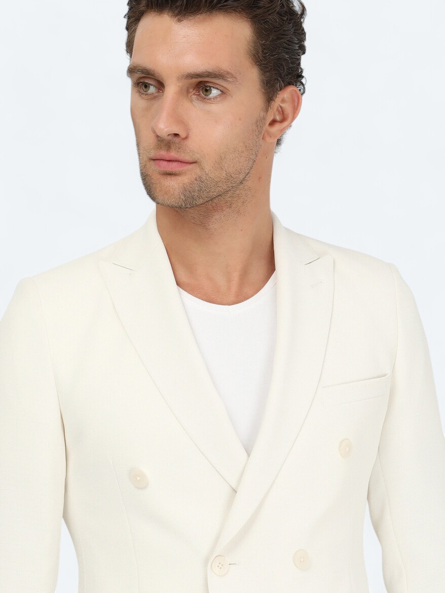 Beyaz Düz Slim Fit Ceket - 4