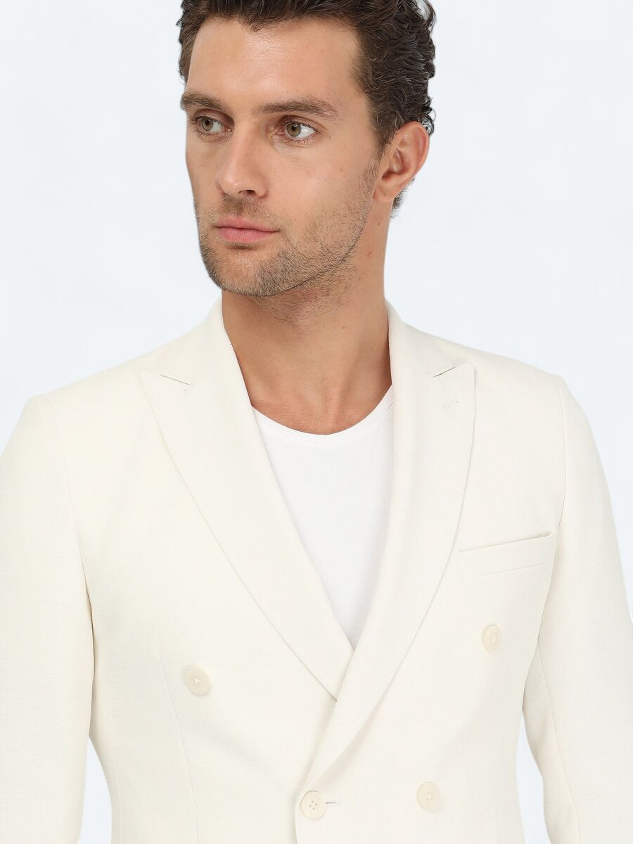 Beyaz Düz Slim Fit Ceket - 4