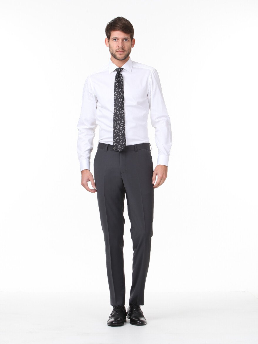 Beyaz Düz Slim Fit Dokuma Klasik %100 Pamuk Gömlek - 3