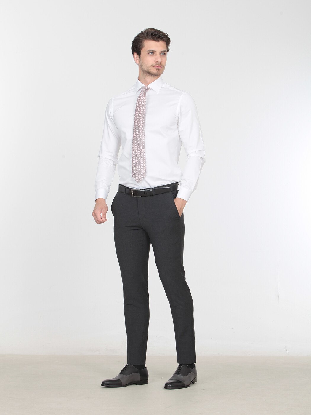 Beyaz Düz Slim Fit Dokuma Klasik %100 Pamuk Gömlek - 2