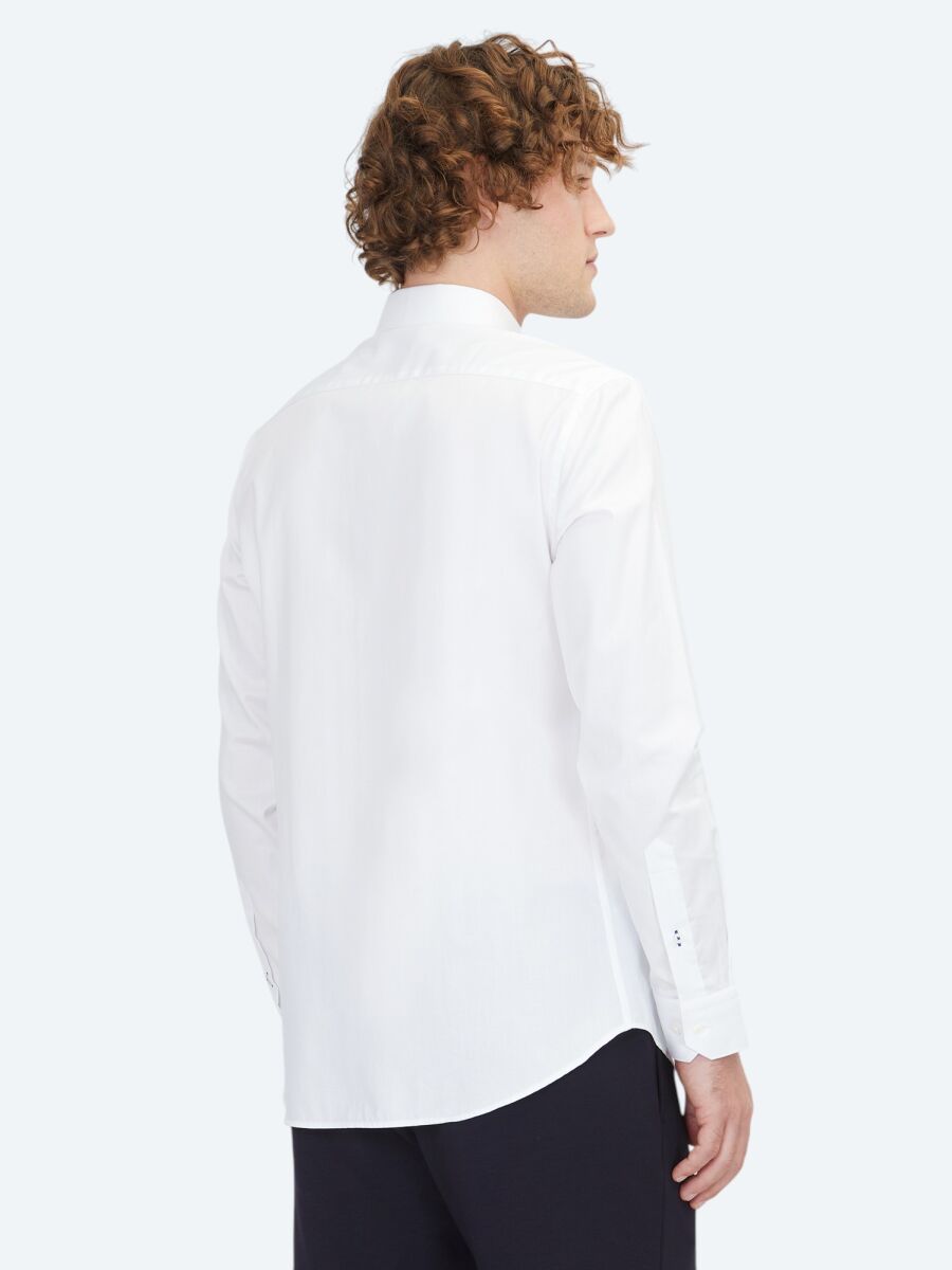 Beyaz Düz Slim Fit Dokuma Klasik %100 Pamuk Gömlek - 5