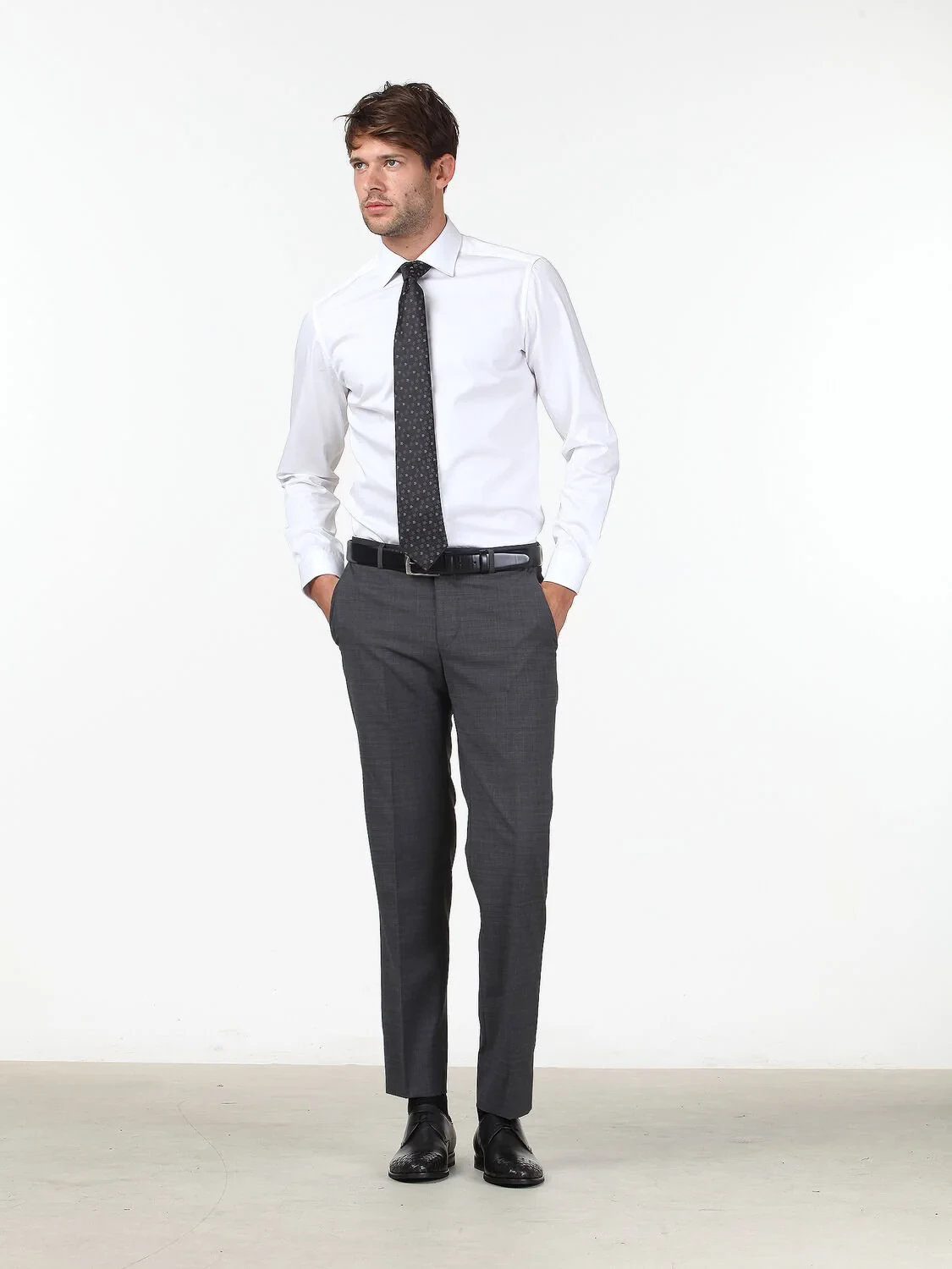 Beyaz Düz Slim Fit Dokuma Klasik %100 Pamuk Gömlek - 2