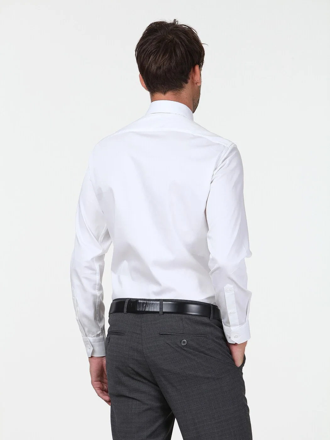 Beyaz Düz Slim Fit Dokuma Klasik %100 Pamuk Gömlek - 4