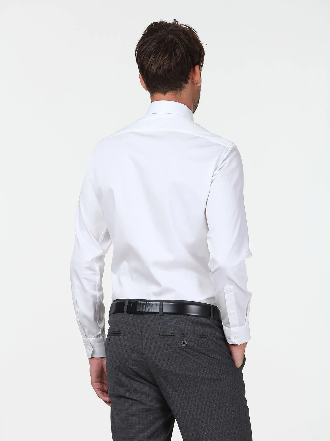 Beyaz Düz Slim Fit Dokuma Klasik %100 Pamuk Gömlek - 4