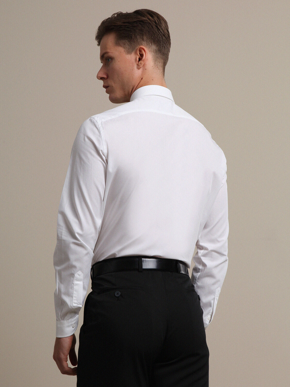 Beyaz Düz Slim Fit Dokuma Klasik %100 Pamuk Gömlek - 4