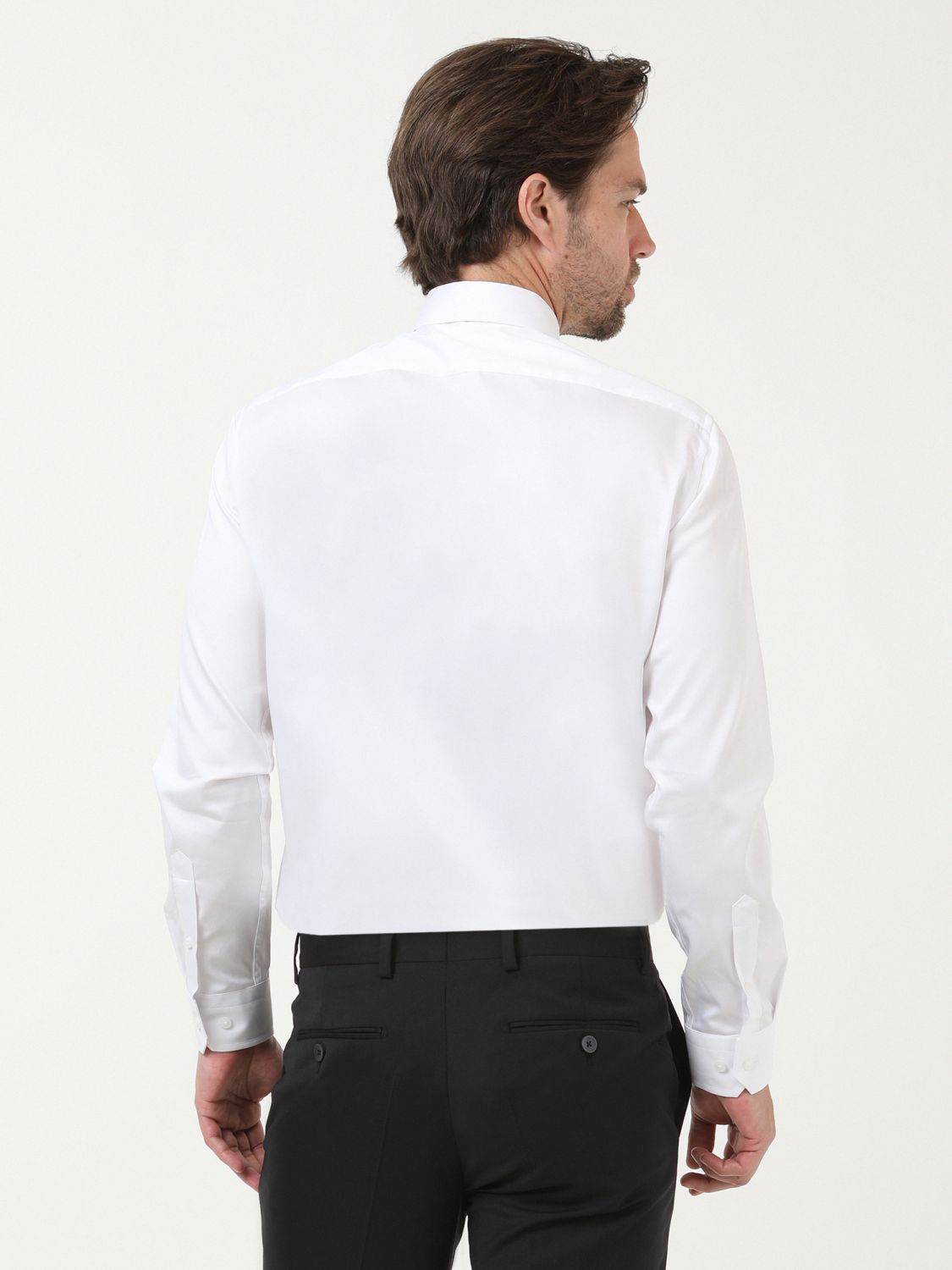 Beyaz Düz Slim Fit Dokuma Klasik %100 Pamuk Gömlek - 4
