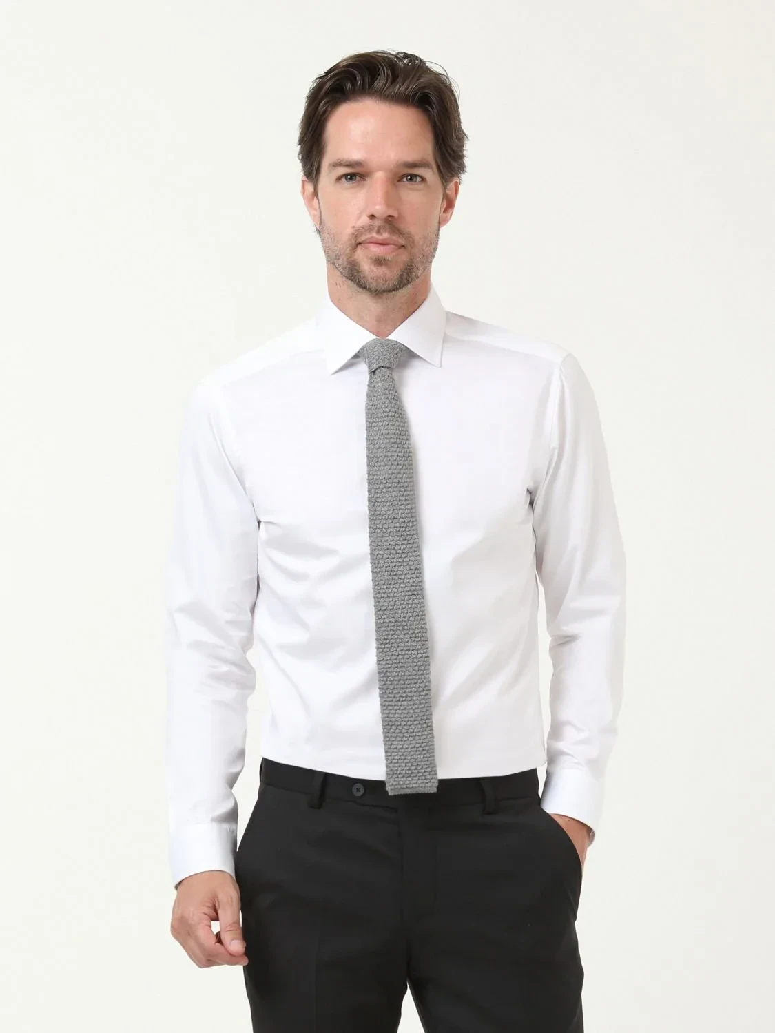 Beyaz Düz Slim Fit Dokuma Klasik %100 Pamuk Gömlek - 2