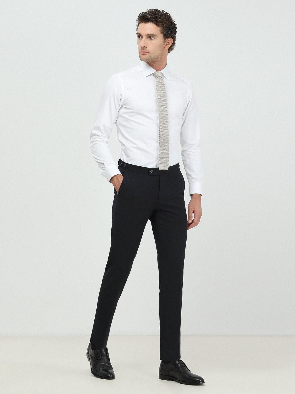 Beyaz Düz Slim Fit Dokuma Klasik %100 Pamuk Gömlek - 4