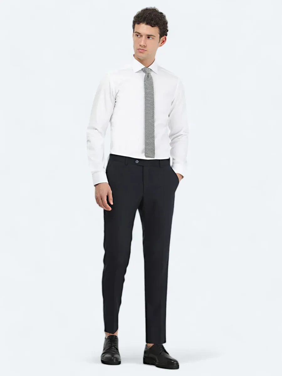 Beyaz Düz Slim Fit Dokuma Klasik %100 Pamuk Gömlek - 3