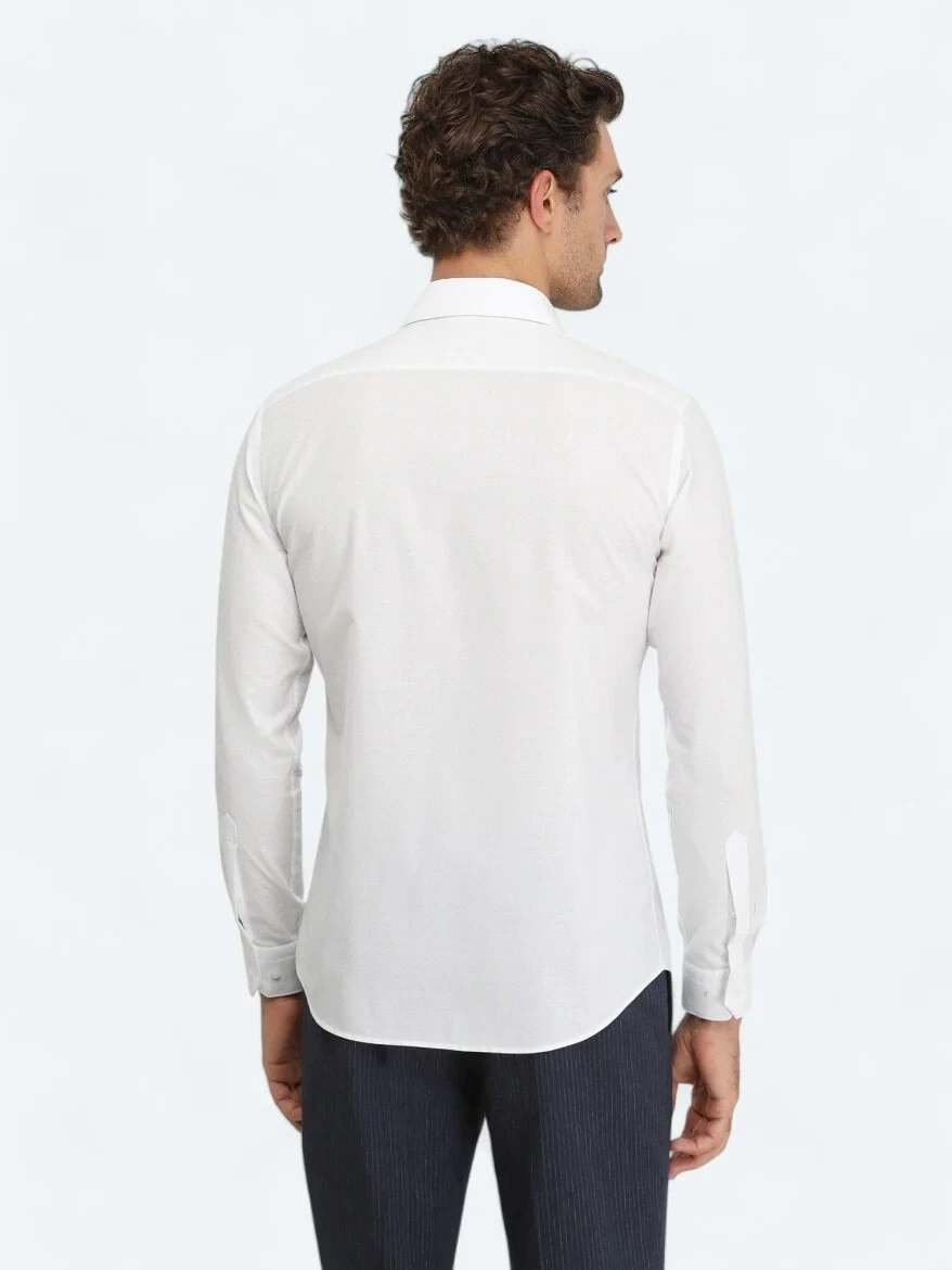 Beyaz Düz Slim Fit Dokuma Klasik %100 Pamuk Gömlek - 5