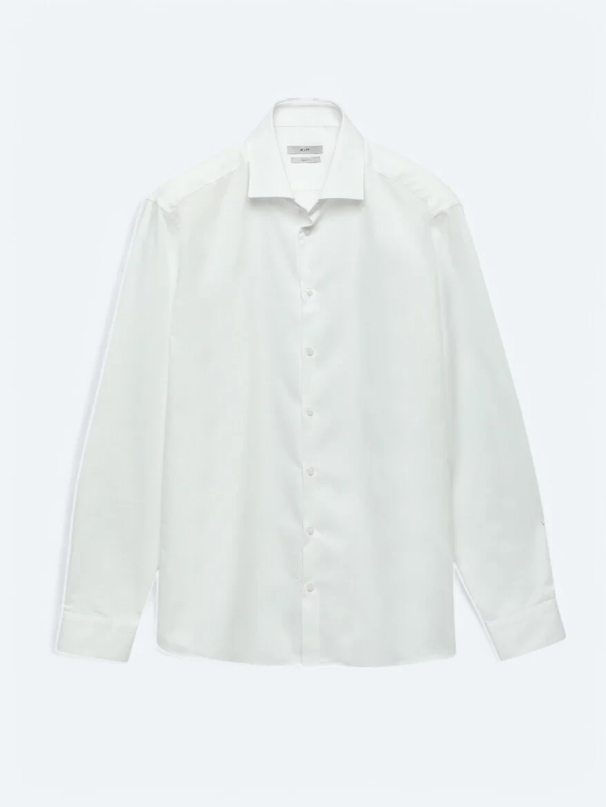 Beyaz Düz Slim Fit Dokuma Klasik %100 Pamuk Gömlek - 6