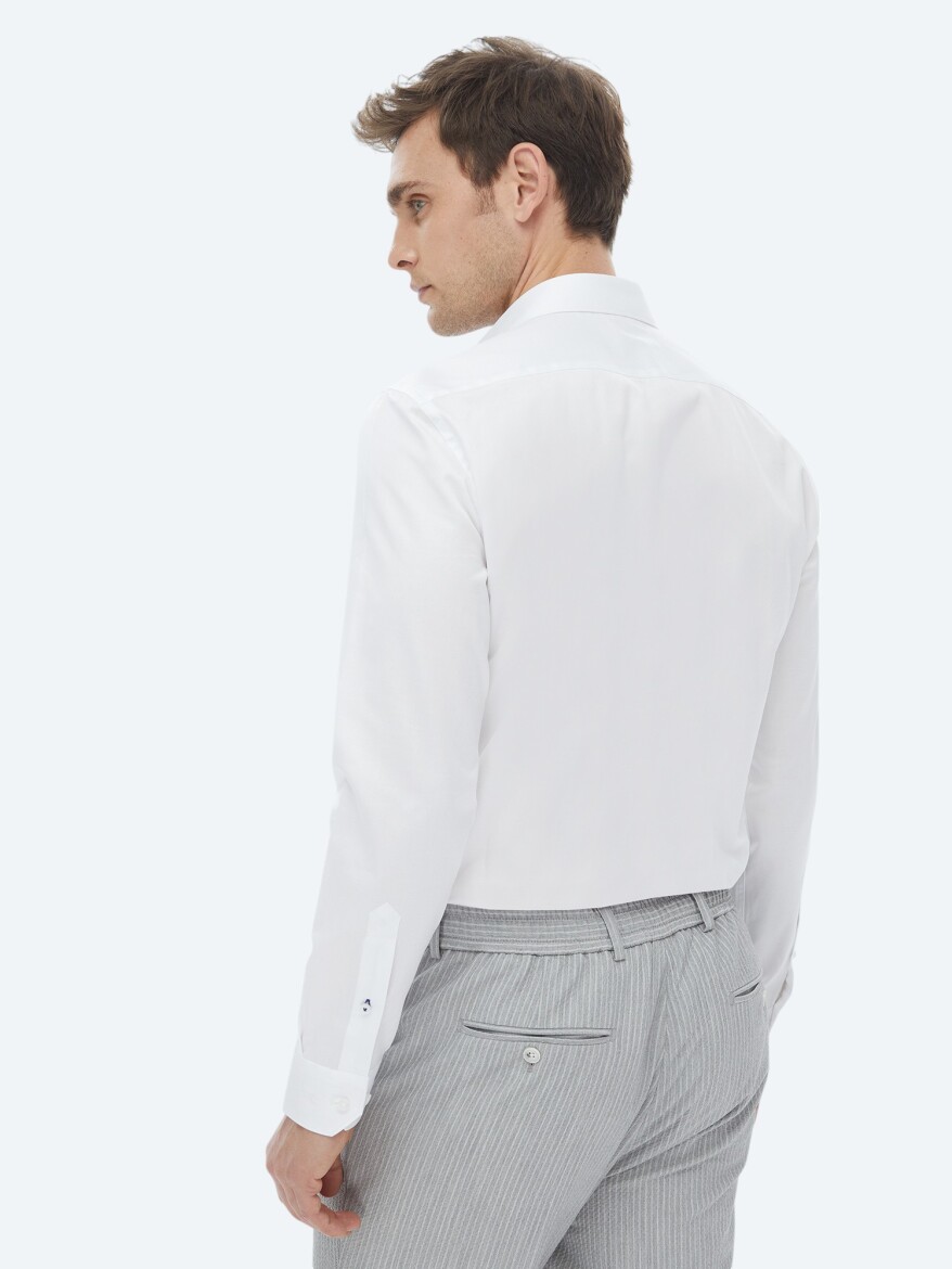 Beyaz Düz Slim Fit Dokuma Klasik %100 Pamuk Gömlek - 8