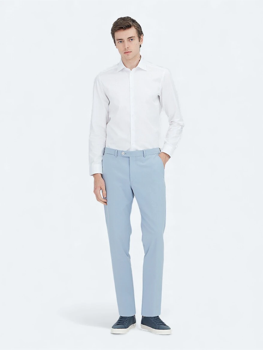 Beyaz Düz Slim Fit Dokuma Klasik %100 Pamuk Gömlek - 2