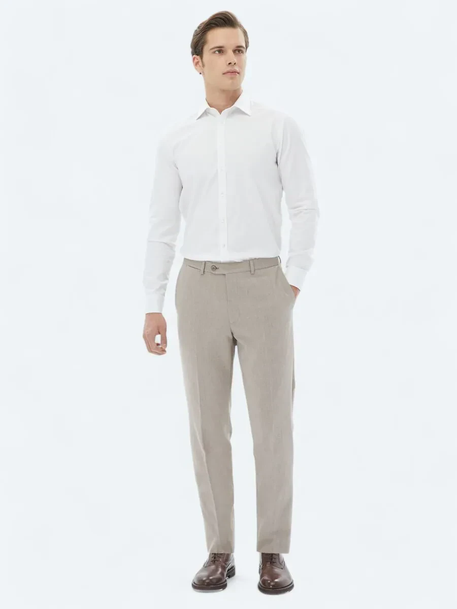 Beyaz Düz Slim Fit Dokuma Klasik %100 Pamuk Gömlek - 2
