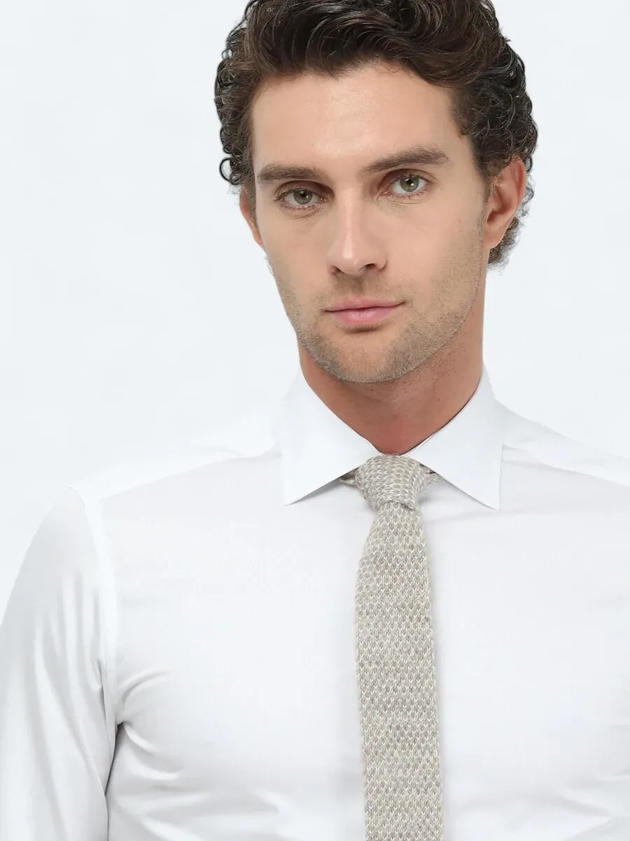 Beyaz Düz Slim Fit Dokuma Klasik %100 Pamuk Gömlek - 3