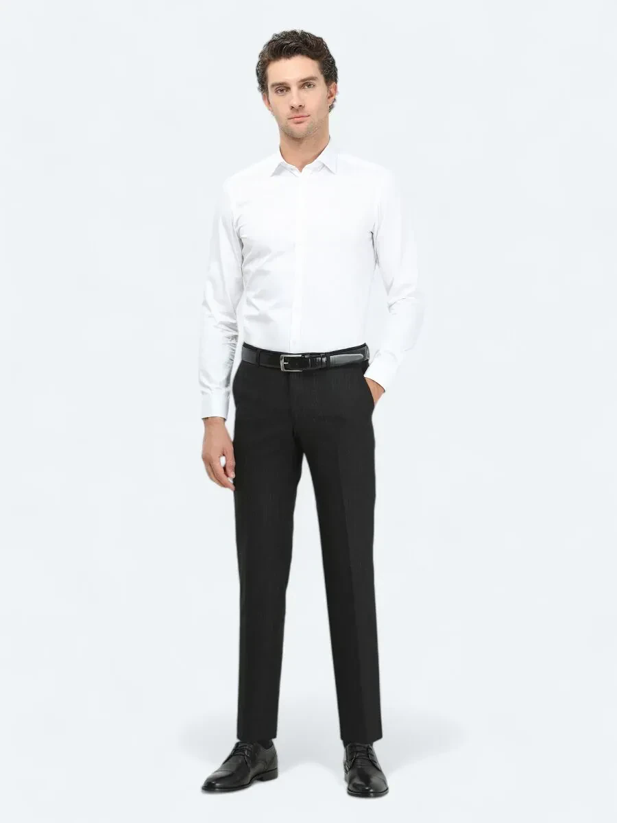 Beyaz Düz Slim Fit Dokuma Klasik %100 Pamuk Gömlek - 4
