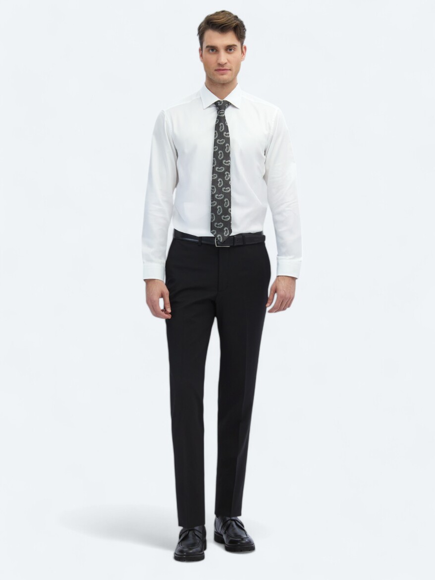 Beyaz Düz Slim Fit Dokuma Klasik %100 Pamuk Gömlek - KİP