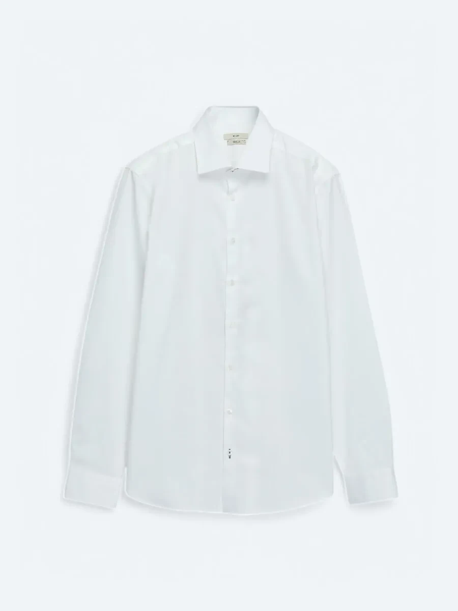 Beyaz Düz Slim Fit Dokuma Klasik %100 Pamuk Gömlek - 1