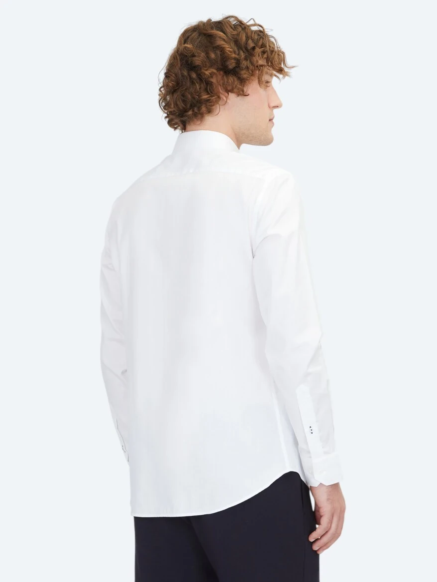 Beyaz Düz Slim Fit Dokuma Klasik %100 Pamuk Gömlek - 5
