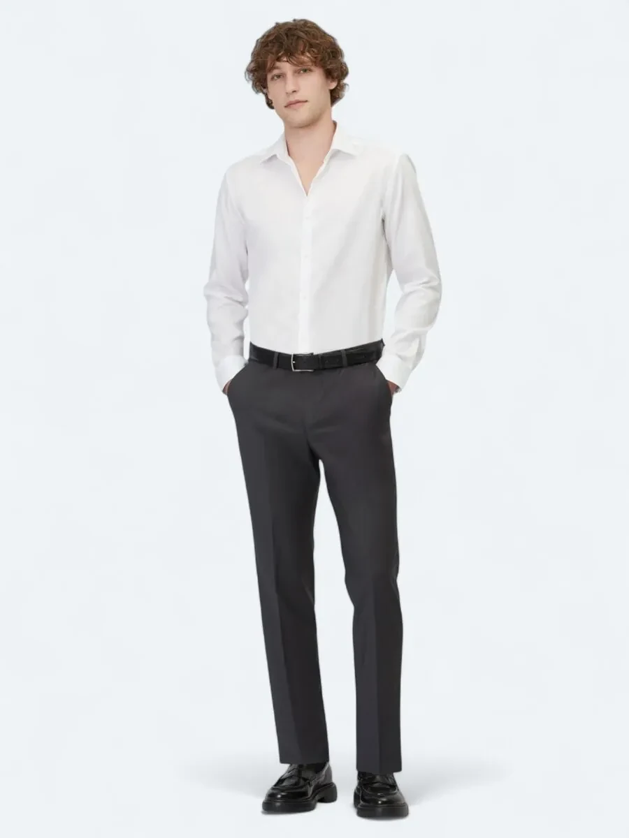 Beyaz Düz Slim Fit Dokuma Klasik %100 Pamuk Gömlek - 2