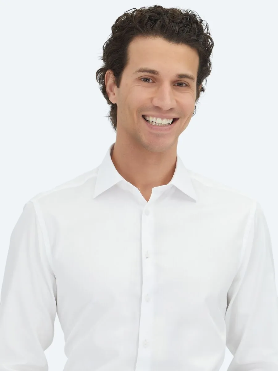 Beyaz Düz Slim Fit Dokuma Klasik %100 Pamuk Gömlek - 2