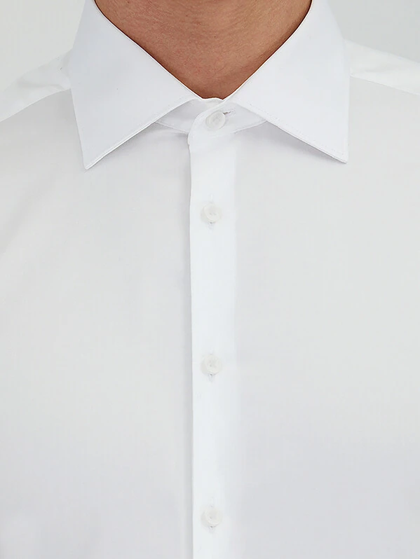 Beyaz Düz Slim Fit Dokuma Klasik %100 Pamuk Gömlek - 3