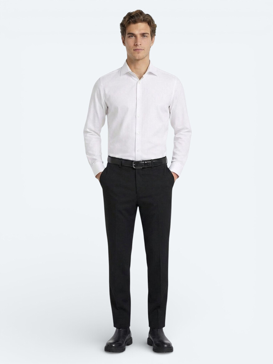 Beyaz Düz Slim Fit Dokuma Klasik Pamuk Karışımlı Gömlek - KİP