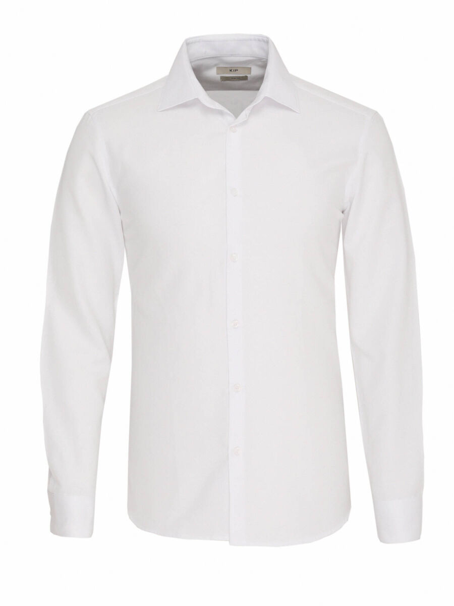 Beyaz Düz Slim Fit Dokuma Klasik Pamuk Karışımlı Gömlek - 6
