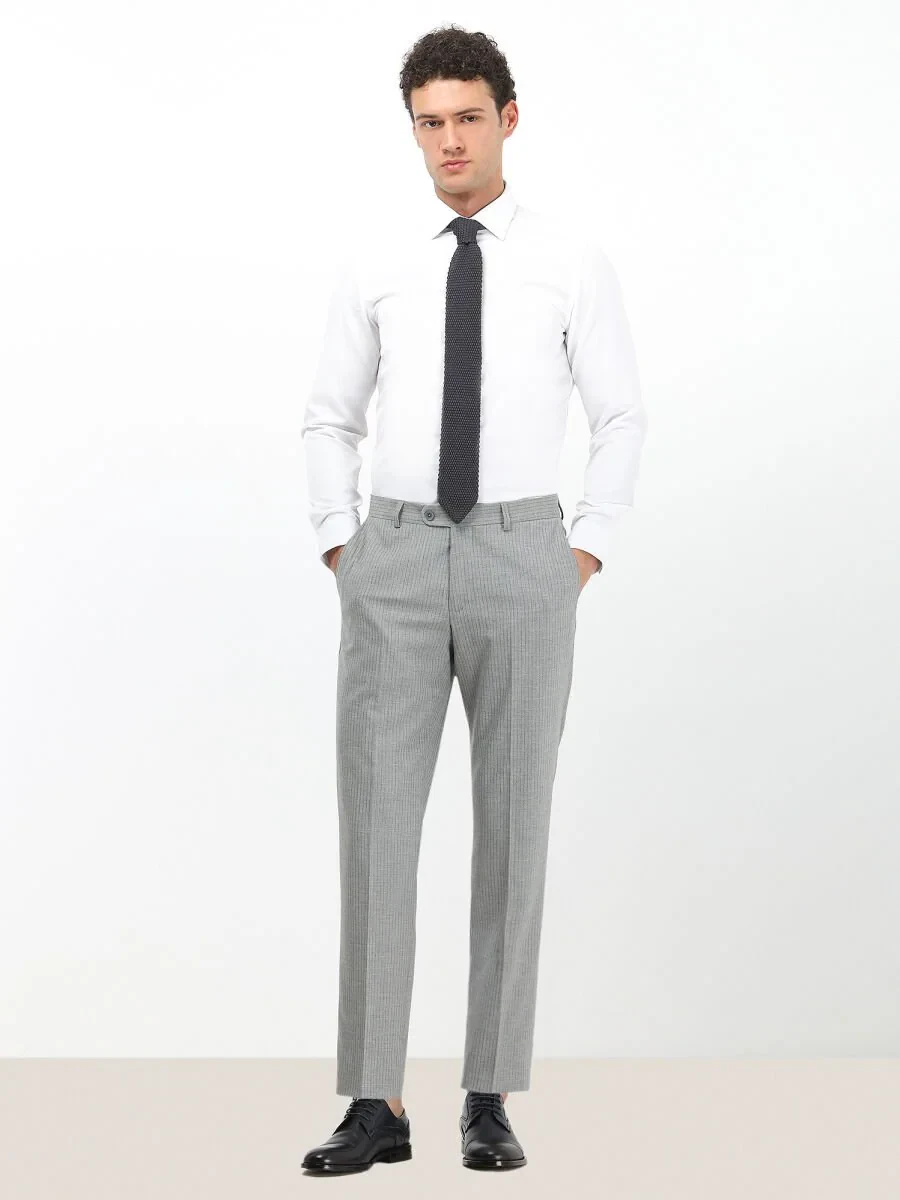 Beyaz Düz Slim Fit Dokuma Klasik Pamuk Karışımlı Gömlek - 4