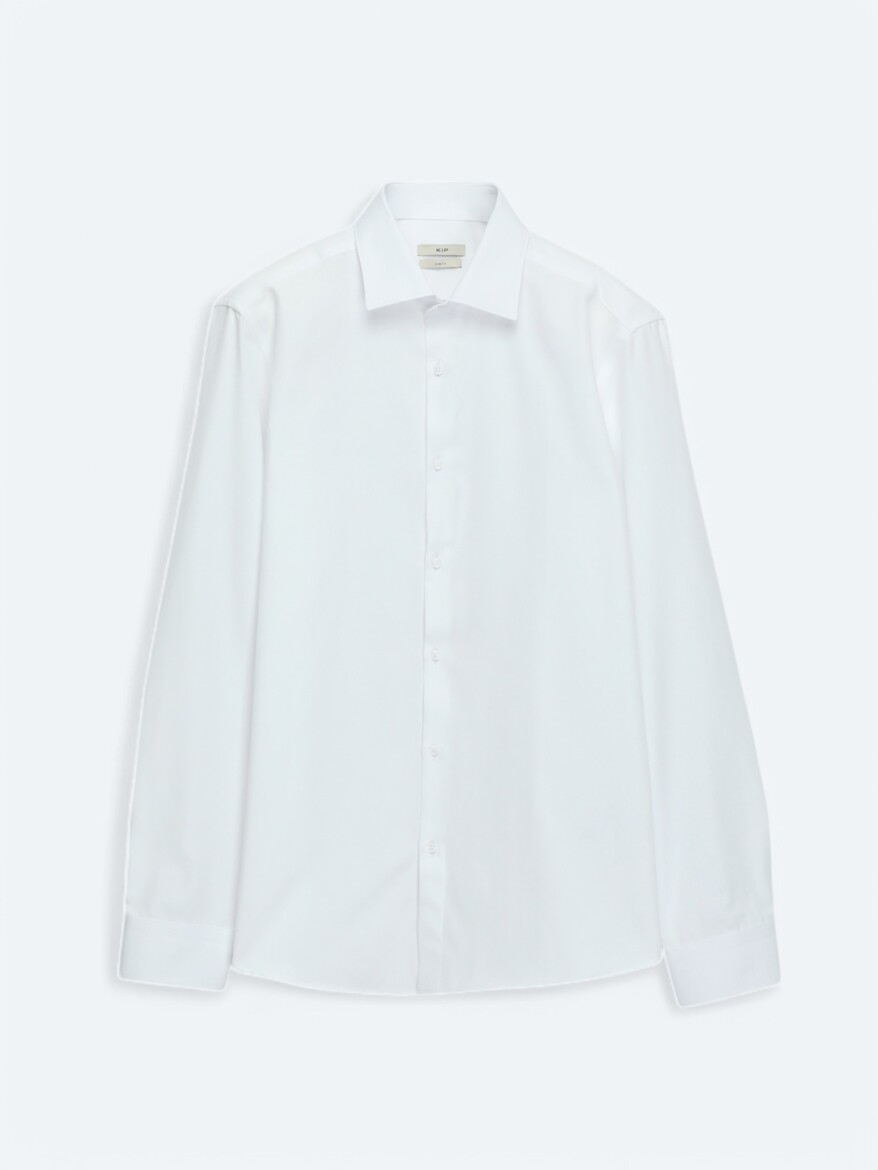 Beyaz Düz Slim Fit Dokuma Klasik Pamuk Karışımlı Gömlek - 6