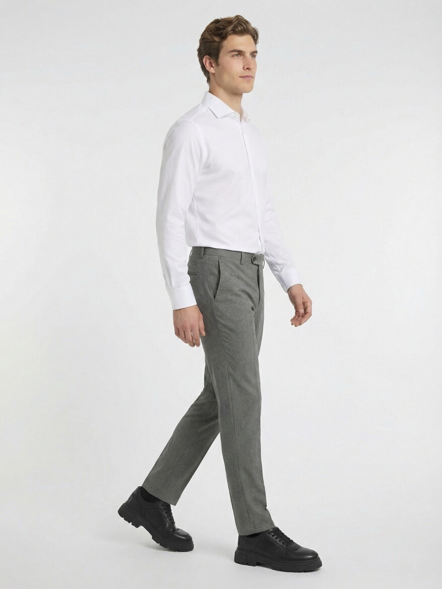 Beyaz Düz Slim Fit Dokuma Klasik Pamuk Karışımlı Gömlek - 3