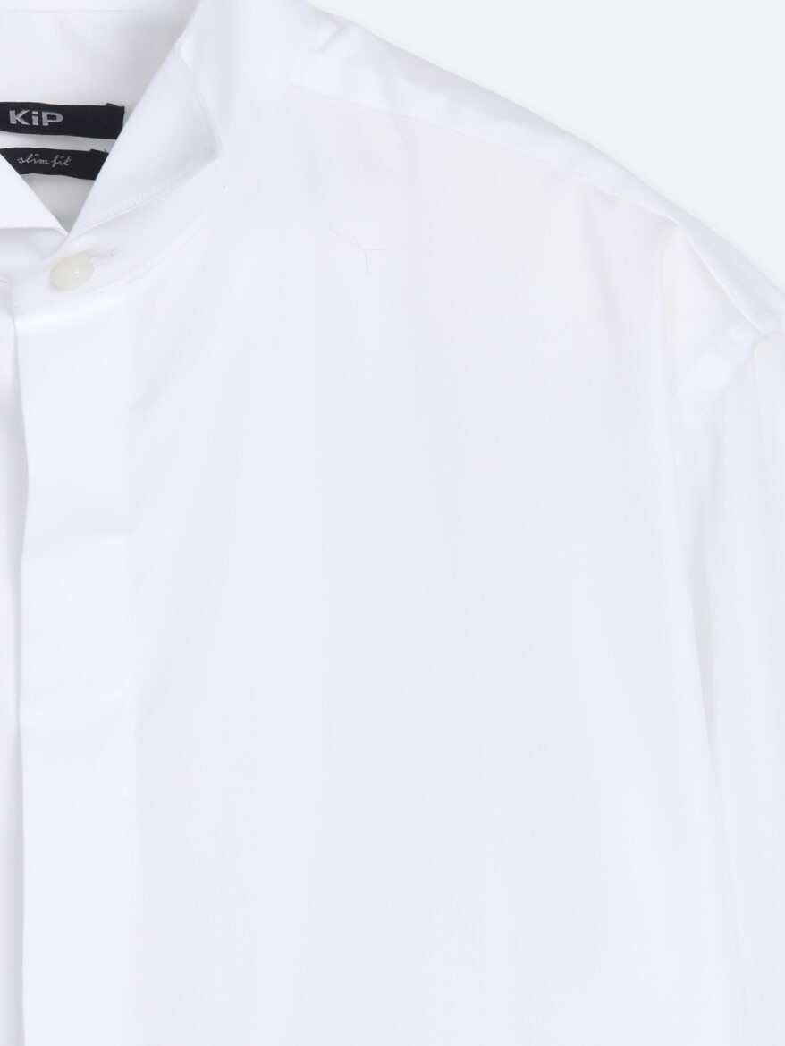 Beyaz Düz Slim Fit Duble Manşet Ata Yaka Smokin Gömlek - 7