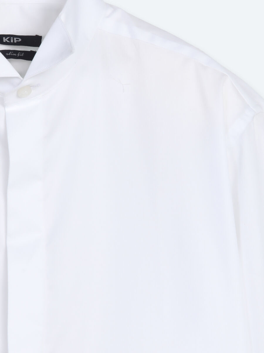 Beyaz Düz Slim Fit Duble Manşet Ata Yaka Smokin Gömlek - 7