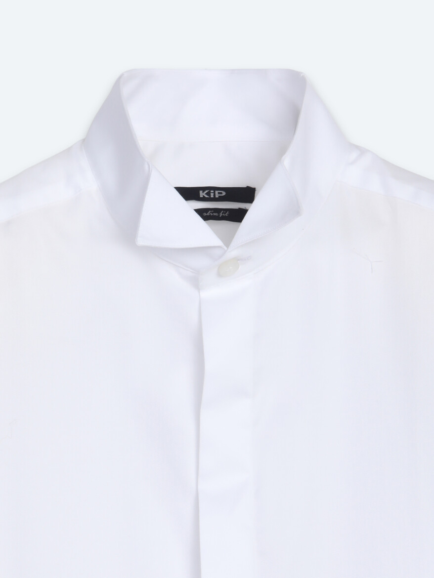 Beyaz Düz Slim Fit Duble Manşet Ata Yaka Smokin Gömlek - 8