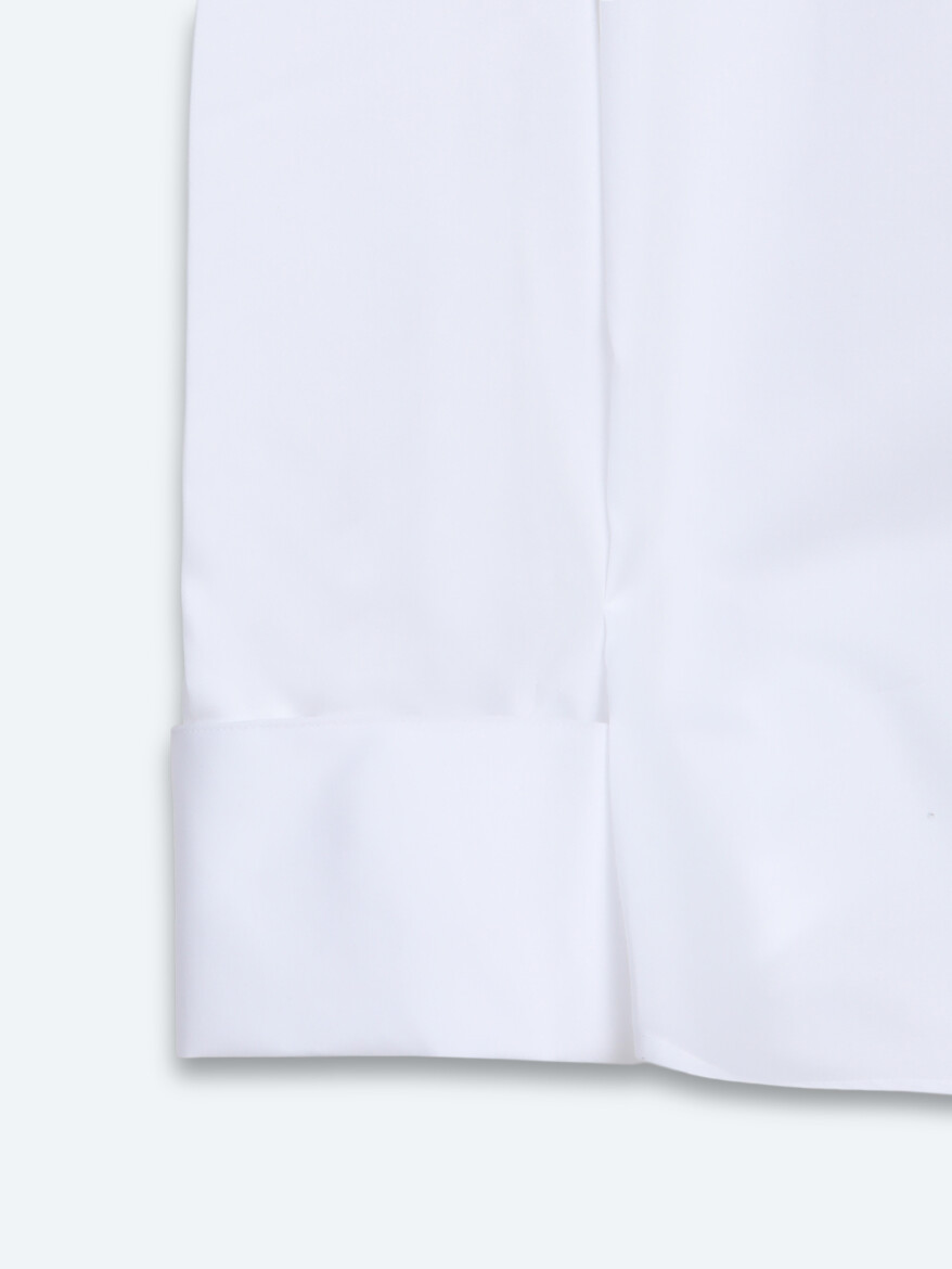 Beyaz Düz Slim Fit Duble Manşet Ata Yaka Smokin Gömlek - 9