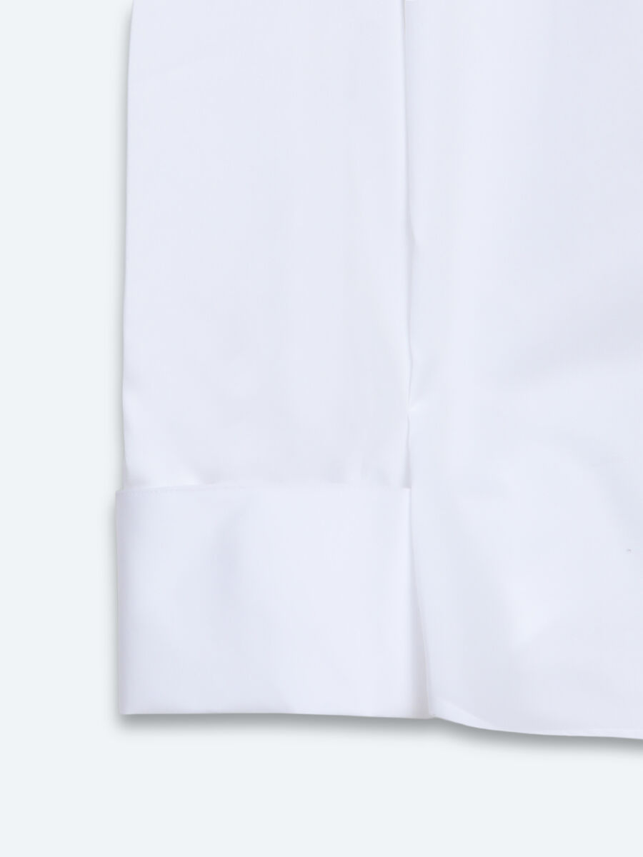 Beyaz Düz Slim Fit Duble Manşet Ata Yaka Smokin Gömlek - 9