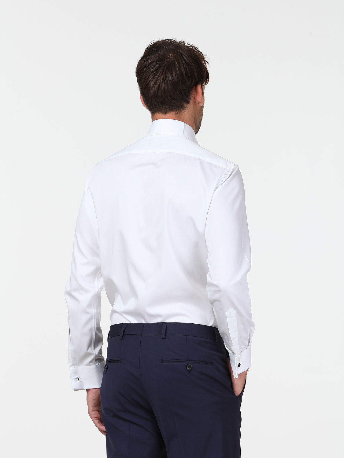 Beyaz Düz Slim Fit Duble Manşet Ata Yaka Smokin Gömlek - 4