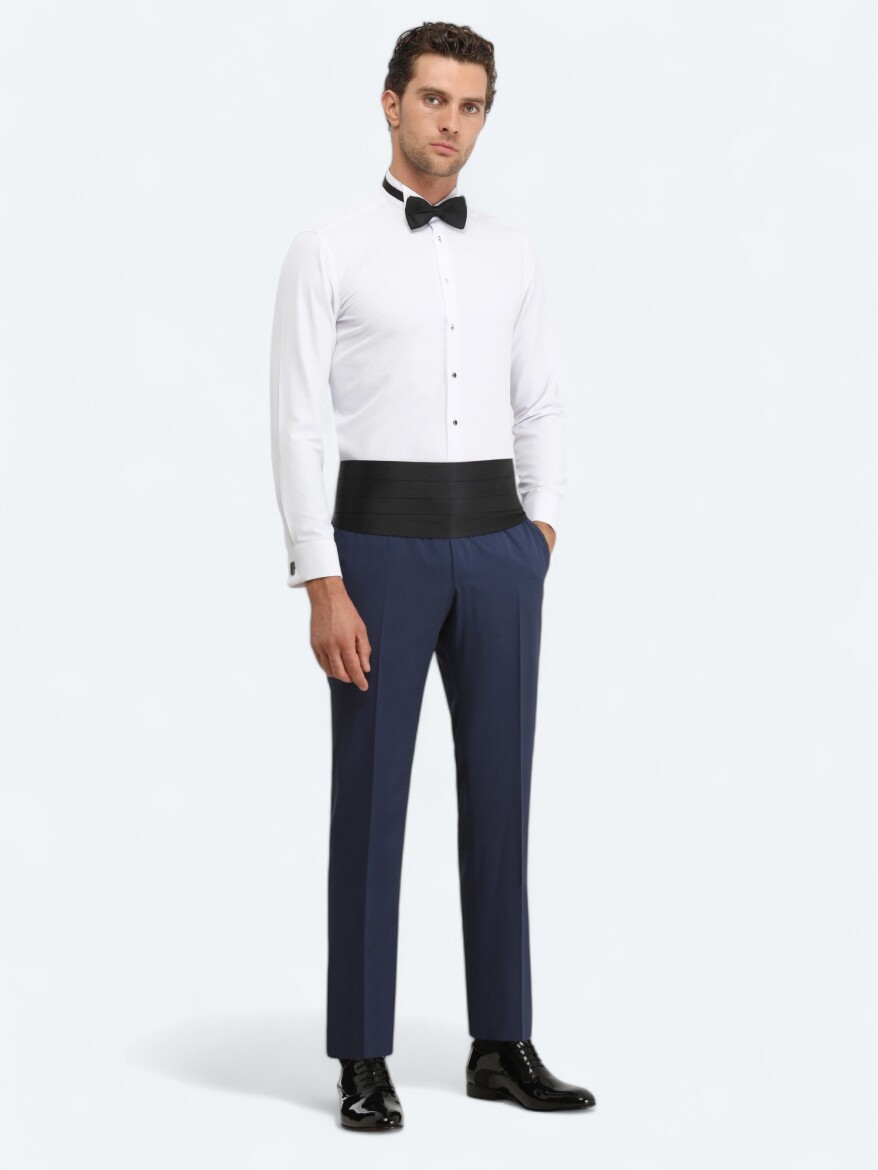 Beyaz Düz Slim Fit Duble Manşet Ata Yaka Smokin Gömlek - KİP