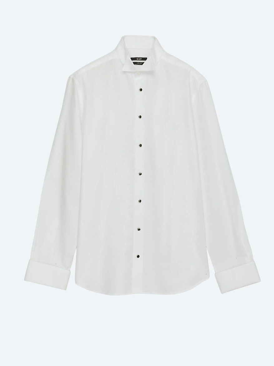 Beyaz Düz Slim Fit Duble Manşet Ata Yaka Smokin Gömlek - KİP