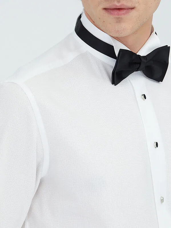 Beyaz Düz Slim Fit Duble Manşet Ata Yaka Smokin Gömlek - 3