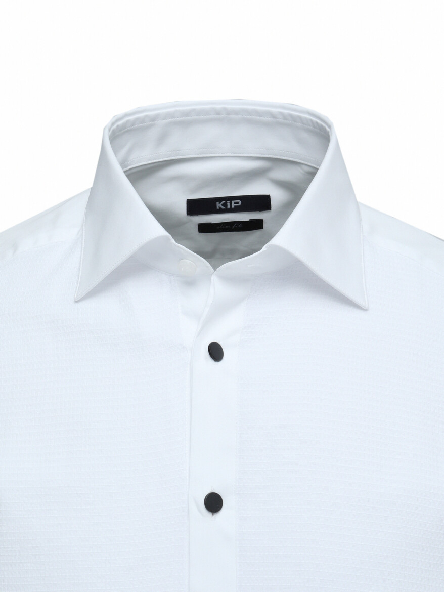 Beyaz Düz Slim Fit Duble Manşet Klasik Yaka Smokin Gömlek - KİP