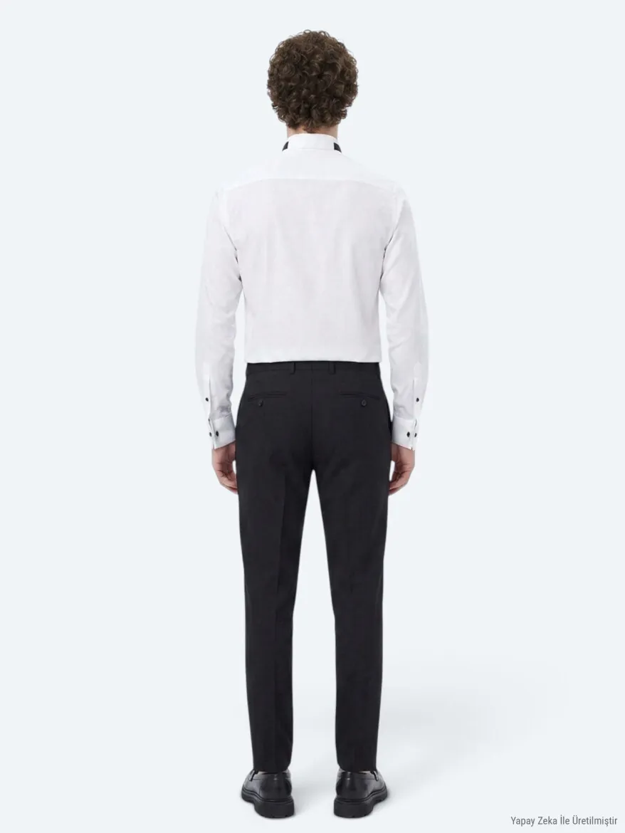 Beyaz Düz Slim Fit Duble Manşet Smokin Gömlek - 6