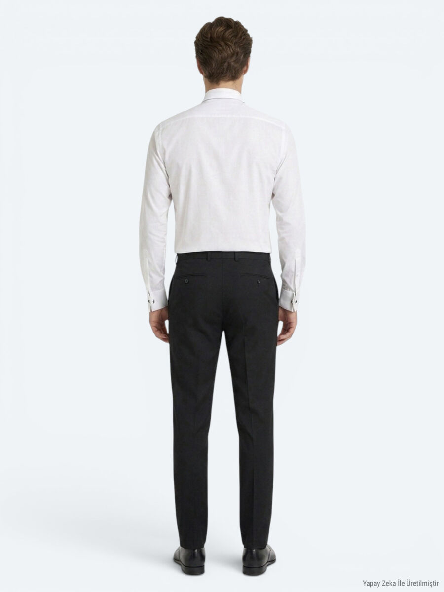 Beyaz Düz Slim Fit Duble Manşet Smokin Gömlek - 5